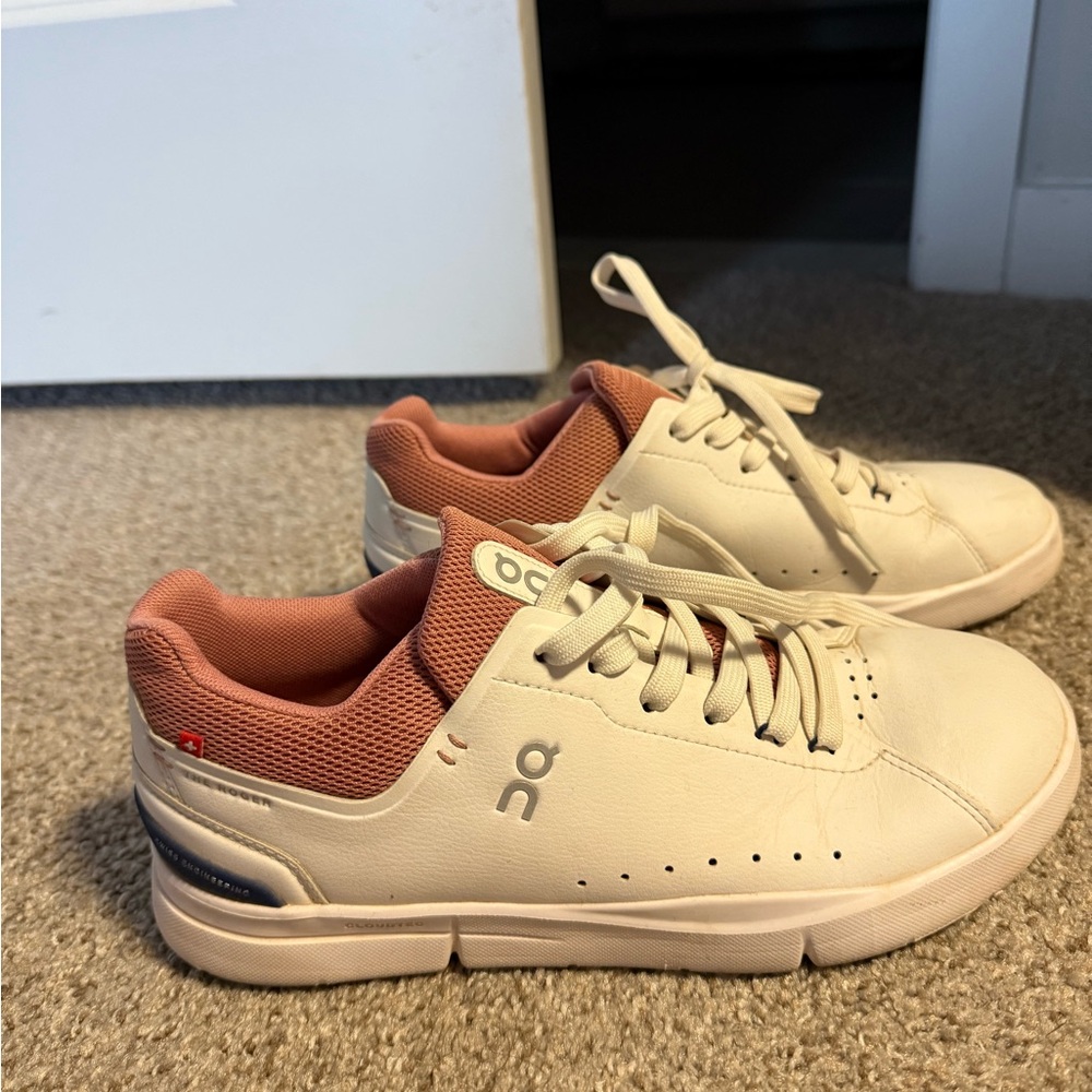 On Running Cream and Pink Sneakers